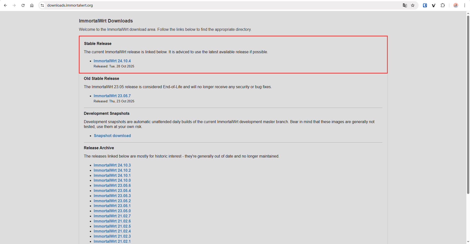 ImmortalWrt 稳定版下载页